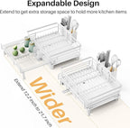 SNTD Dish Drying Rack - Extendable Dish Rack, Large Sink Drying Dish Drainer for Kitchen Counter, Stainless Steel Dish Strainer with Utensil Holder (White)