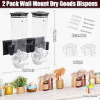 2 Pack Cereal Dispensers, Wall Mounted Food Dispenser Large Capacity Candy Dispenser, Double Dry Food Dispensers Wall Mount, Grain Dispenser for Kitchen Storage Oatmeal Snack Coffee Beans Candy, Black