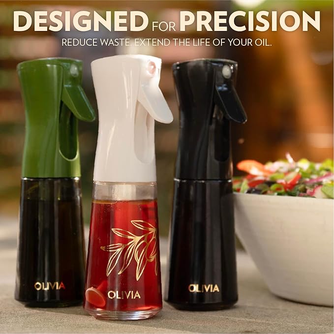 FLAIROSOL OLIVIA SIGNATURE Advanced Kitchen Oil Sprayer Technology, Fine Mist & Portion Control, Refillable Glass Olive Oil Cooking Spray Bottle for Air Fryer, Salad, BBQ, 200ml (Golden Leaves)