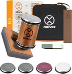 Rolling Knife Sharpener Kit – Magnetic 4-Angle Base, 3.86 Inches Longer Wooden Roller, 4 Grit Discs (1000/400 Diamond & 3000 Maroon / 6000 White Ceramic) and Leather Strop