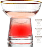 Lysenn Stemless Margarita Glasses Set of 4 - Elegant Vertical Stripes Cocktail Glasses – Premium Hand Blown Glassware for Martini and Mixed Drinks – 10 oz Gold Rim