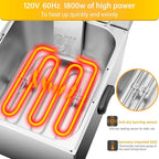 WaterElfo Electric Deep Fryer - 13L 13.7QT Commercial Deep Fryer 1800W 120V18.7Pounds withTroperature Control and Timer Large Basket Fryer for Commercial and Domestic Kitchens