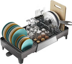 Large Expandable Dish Drying Rack, Dish Racks for Kitchen Counter, Space Saving & Rust Resistant Dish Drainer with Removable Drainboard & Utensil Holder, Adjustable Length 16.4 to 24.4 Inches
