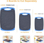 Plastic Cutting Board, 3 Pieces Dishwasher Safe Cutting Boards with Juice Grooves, Easy Grip Handle, Non-Slip, with Grinding Area for Grinding Garlic and Ginger（blue）