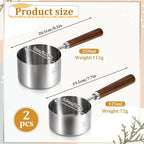 2 Pcs 8.5 oz/4.2 oz Mini Food Grade Stainless Steel Butter Warmer, Mini Food Warmer with Dual Spouts, Small Milk Saucepan with Wood Handle, for Coffee Milk Warming Chocolate Butter Melting