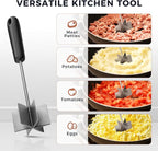 304 Stainless Steel Meat Chopper & Masher, Coinicxcel 10 Inch Heat Resistant Ground Beef Chopper Tool with 6 Curve Blades & Ergonomic Non-Slip Handle, Heavy-Duty Hamburger Smasher Tool Dishwasher Safe