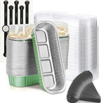 Findful Mini Loaf Baking Pans with Lids and Spoons (50 Pack, 6.8oz) Rectangle Aluminum Foil Baking Pans Tins Containers - Cupcake Containers Wrappers Cheesecake Creme Brulee Ramekins