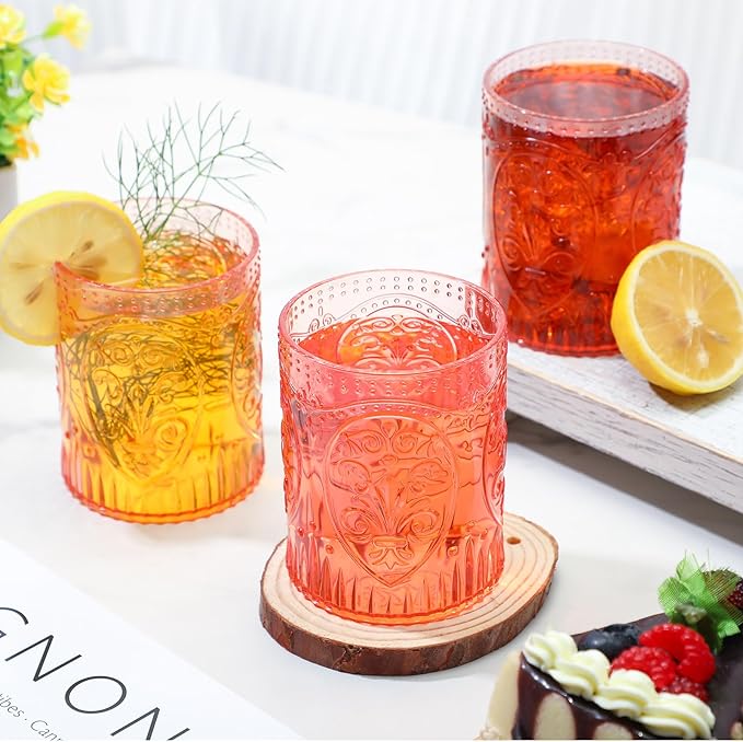 Qinyoung 24 Plastic Vintage Drinking Glasses 8.5oz Stemless Retro Embossed Wine Glasses Shatterproof Reusable Cups for Baby Shower Wedding Reception Grand Event Party (Pink)