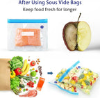Higfra Reusable BPA Free Vacuum Sealer Bags (8.5 * 8.5in), 31 Pcs (24 Pcs Vacuum Zipper Bag & 2 Seal Clips & 5 Air Valves), Plastic, Clear, Double Zipper Seal, Microwaveable, Food Storage, Cooking