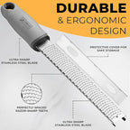 Orblue Lemon Zester & Cheese Grater - Premium Citrus Zester, Kitchen Grater for Parmesan, Chocolate, Fruits, Vegetables, Ginger, Garlic, Nutmeg - Stainless Steel Blades with Protective Cover, Gray