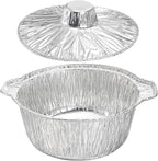 Frcctre 10 Pcs Disposable Aluminum Pot with LidS, Disposable 2 Liter Round Aluminum Foil Pan Food Container for Camping Vacation Trips Picnic Heating Cooking