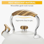 2.6 Quart Tea Kettle Stovetop Whistling for Stove Top, Food Grade Stainless Steel Tea Kettles with Cool Wood Pattern Handle, Cream