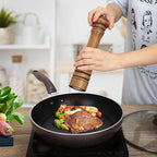 1Pack Wood Pepper Grinder, XWXO 10 Inch Salt Mill Pepper Shaker, Pepper Mill with Adjustable Ceramic Rotor - Oak Wood Pepper Grinder for Your Kitchen