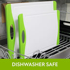 Neoflam 2 Piece Plastic Cutting Board Set, Microban Protection, Stain & Odor Free, Extra Large, BPA Free, Juice Groove, Non Slip, Dishwasher Safe, Easy Grip Handle, White Green