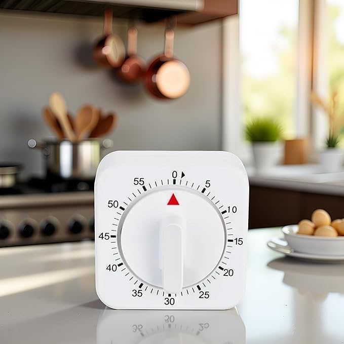 1Pc White Simple Fashionable Timer Clock,60-Minute Mechanical Kitchen Wind up Timer Visual Cooking Clock with Loud Alarm No Batteries Required for Cooking Baking and Kitchen,Thermometers and Timers