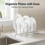 IMEEA Plate Rack 304 Stainless Steel, Vertical Dish Organizer for Cabinet & Countertop, Holds 6 Plates (8–10 Inch), 12 x 3.9 Inch Metal Dish Holder ﻿