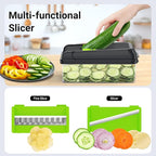 SpaceHacks 15-in-1 Vegetable Chopper, Kitchen Gadgets with 10 Blades, Veggie, Food, Onion Chopper, Cucumber Slicer, Versatile Mandoline, Includes Egg Separator & Finger Guard, Green