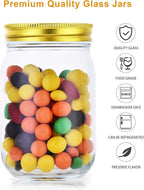 12oz Glass Jars With Lids Regular Mouth 20 Pack -Mason Jars 12 oz For Crafts, Meal Prep, Canning Jars For Food Storage Frascos De Vidrio Con Tapa Para Conservas-with 20 Chalkboard Stickers-Gold Lid