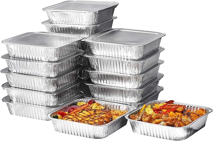 8x8 Disposable Aluminum Pans With Lids - 50 Pack Foil Pans For Cooking, Baking Cakes, Roasting & Homemade Breads - Disposable Food Containers With Foil Lids