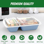 Dealusy 50 Pack (100-Piece) 28 oz Meal Prep Containers Reusable with Lids 2-Compartment, Sturdy Leakproof Food Safe, Microwave Freezer Dishwasher Safe, To Go Take Out Plastic Food Storage, Blue