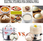 1500W Electric Food Steamer | 2-Tier Bamboo Steamer with 60-Min Timer | Auto Shut-Off & Boil Dry Protection