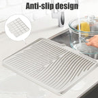 TIKNIK Silicone Dish Drying Mat, Stone Drying Mat for Kitchen Counter with Built-In Drain, Non-Slip Drain Pad with Built-in Drain, Heat Resistant Stone Drying Mat, Hangable, Cream-1pcs, 16" x 12"