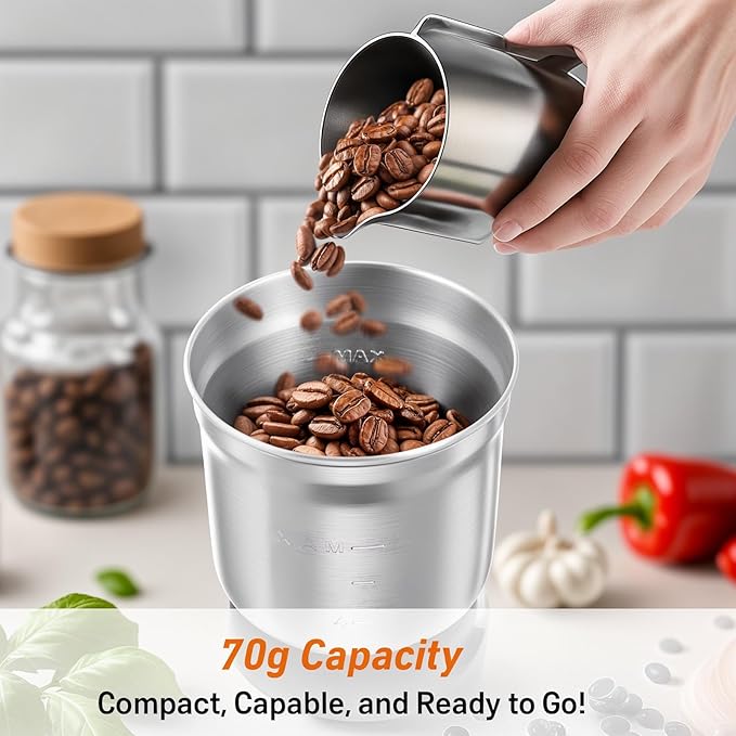 Secura Electric Coffee Grinder and Spice Grinder with 1 Stainless Steel Blades Removable Bowl