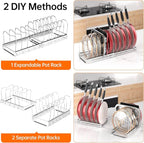 MUDEELA Pot Rack - Expandable Pots and Pans Organizer under Cabinet, Pot Lid Organizer Holder with 12 Adjustable Compartment, Kitchen Cabinet Organizer and Storage for Cutting Board, Skillets Pan