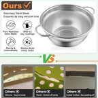 P&P CHEF Colander Strainer Stainless Steel 3 Quart, Metal Micro-Perforated Colander for Kitchen Food, Ideal for Rinsing Washing Draining, Dishwasher Safe, Shiny Silver, 2PCS