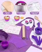 Kids Baking Set–Real Cooking Set for Kids with Kids Cooking Utensils & Kitchen Accessories, Measuring Tools & Baking Supplies,Great Gift for Pretend Play & Montessori Learning (Purple)