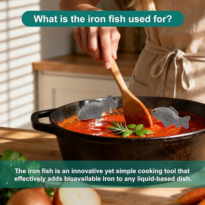 2 Pack Cast Iron Fish Cooking Tool with Storage Pouch, Add Natural Sources of Iron to Food and Water，Pure Iron Supplement for Vegans, Pregnant Women (70g Each)