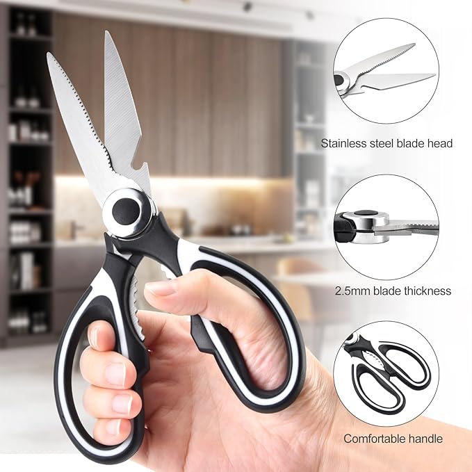 OMDAR Food Grade Kitchen Scissors All Purpose 3 Pack - Heavy Duty Stainless Steel Cooking Shears for Cutting Meat, Food, Fish, Poultry Sharp Sissors for Dishwasher Safe - with Protective Sheath