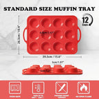 2 Pack Silicone Muffin Pan with Metal Frame, Non-stick Regular Silicone Cupcake Pan with Handles 12 Cup, Silicon Muffin Tin Tray for baking, egg bites, Cupcake Mold, BPA Free Red