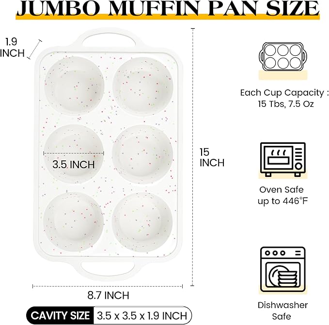 2 Pcs Jumbo Muffin Pan with Metal Frame, Nonstick 6 Cup Extra Large Cupcake Pan for Baking, Silicone Deep Muffin Tray for Egg Bites (Cream)