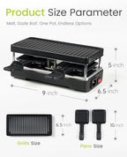 2-Person Raclette Table Grill - Indoor Non-stick Electric Grill Griddle - Series Connection Contact Grill up to 4 Grills, 2 Paddles Included, 2 Packs, BC-02
