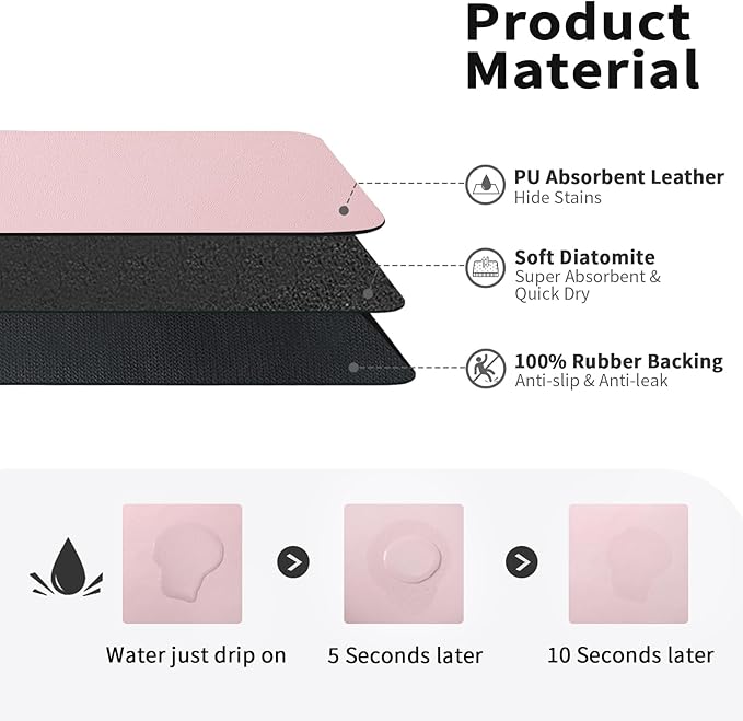 HotLive Dish Drying Mat for Kitchen Counter, Heat Resistant Drainer Mats with Non-slip Rubber Backed, Hide Stain Kitchen Super Absorbent Draining Mat, Easy to Clean Dish Rack Pad, Pink 18"x28"