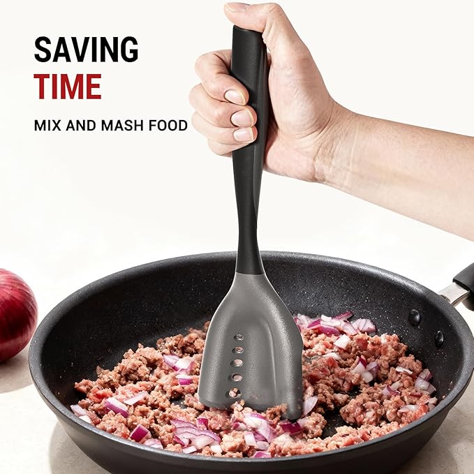 Mincing Spatula Meat Chopper, Hamburger Grinder, Premium Heat Resistant Smasher for Ground Beef, Potato Mix Tool, Meat & Poultry Tenderizers-Black