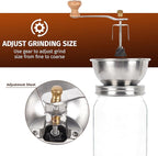 Mason Jar Coffee Grinder, Manual Coffee Grinder Lid Attachment for Wide Mouth Mason Jars, Stainless Steel Mason Jar Lid and Ceramic Burr,Ideal for Camping & Home Barista