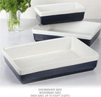 MARTHA STEWART 3-Piece Oven to Table Stoneware Bakeware Set – Baking Dish & Casserole Set – Cobalt Blue – Durable Oven-Safe Bakeware for Baking and Serving