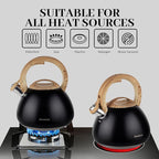 MARSKITOP Tea Kettle for Stove Top, Whistling Kettle Teapot for Stovetop, Food Grade Stainess Steel Teakettle with Cool Touch Ergonomic Handle, 2.6 Quart, Black