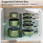 MUDEELA Pots and Pans Organizer Rack under Cabinet 8-Tiers Adjustable Pot Rack with 3 DIY Methods, Expandable 11.65'' to 19" Pot Lid Organizer for Kitchen Pantry Cabinet Organization and Storage