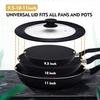 Ydeapi Universal Lid for Pots, Pans and Skillets, Pot Lid With Heat Resistant Silicone Rim and Tempered Glass,Fits 9.5", 10", 11" Diameter Pots and Pans