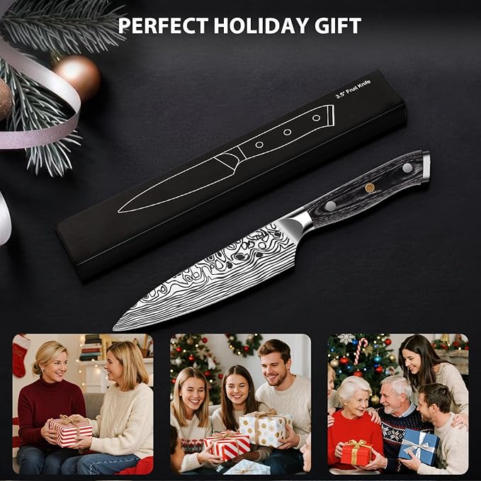 MOSFiATA 4 Inch Paring Knife, Kitchen Knife Fruit Knives with Sheath, German High Carbon Stainless Steel EN1.4116 Precision Cooking Vegetable Knife for Carving, Peeling, Trimming