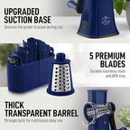 Zulay Kitchen Rotary Cheese Grater 5 Blade Cheese Shredder - Manual Hand Crank Cheese Grater With Reinforced Suction & 5 Interchangeable Drums - Easy to Use, Vegetable Chopper Round Mandoline Slicer