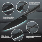 Kitchen Knife Set, KYA38 12-Piece Kitchen Knives Set with Covers, Marco Almond® 6 Knives with 6 Blade Guards, Stainless Steel Cooking Knives Set for Kitchen, Black