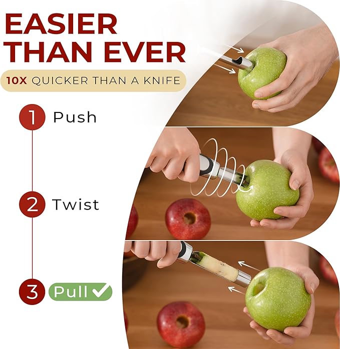Orblue Premium Apple Corer Tool - Durable Stainless Steel Fruit Core Extractor Tool - Apple Corer Remover, Red