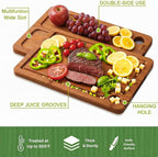 Bamboo Cutting Board for Kitchen, Wooden Cutting Board 3-Piece Set with Non-Slip Mat Deep Juice Groove, Wood Cutting Board for Meat Vegetables Fruit
