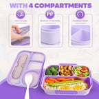 EASYFUN Bento Box Adult, Lunch Box, 4-Compartment Lunch Containers, Drop-Proof, Dishwasher Safe & Made with BPA-Free Materials (Purple)