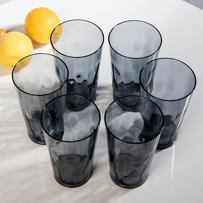 JGIRL Unbreakable Plastic Drinking Glasses, Set of 6, Shatterproof Drinking Cups, Plastic glass cup,16 oz plastic Tumbler Cups,Dishwasher Safe (Grey)