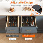 Lifewit Utensil Organizer for Kitchen Drawer, Expandable Cooking Silverware Tray, Adjustable Cutlery Flatware Holder, Plastic Spatula Tools Storage Divider, 14.4 x 15.8", Black